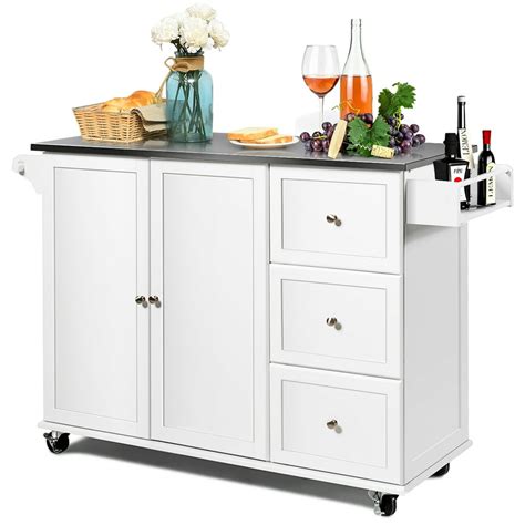 costway kitchen island 2-door storage cabinet stainless steel top w/drawers|COSTWAY kitchen island cabinet.